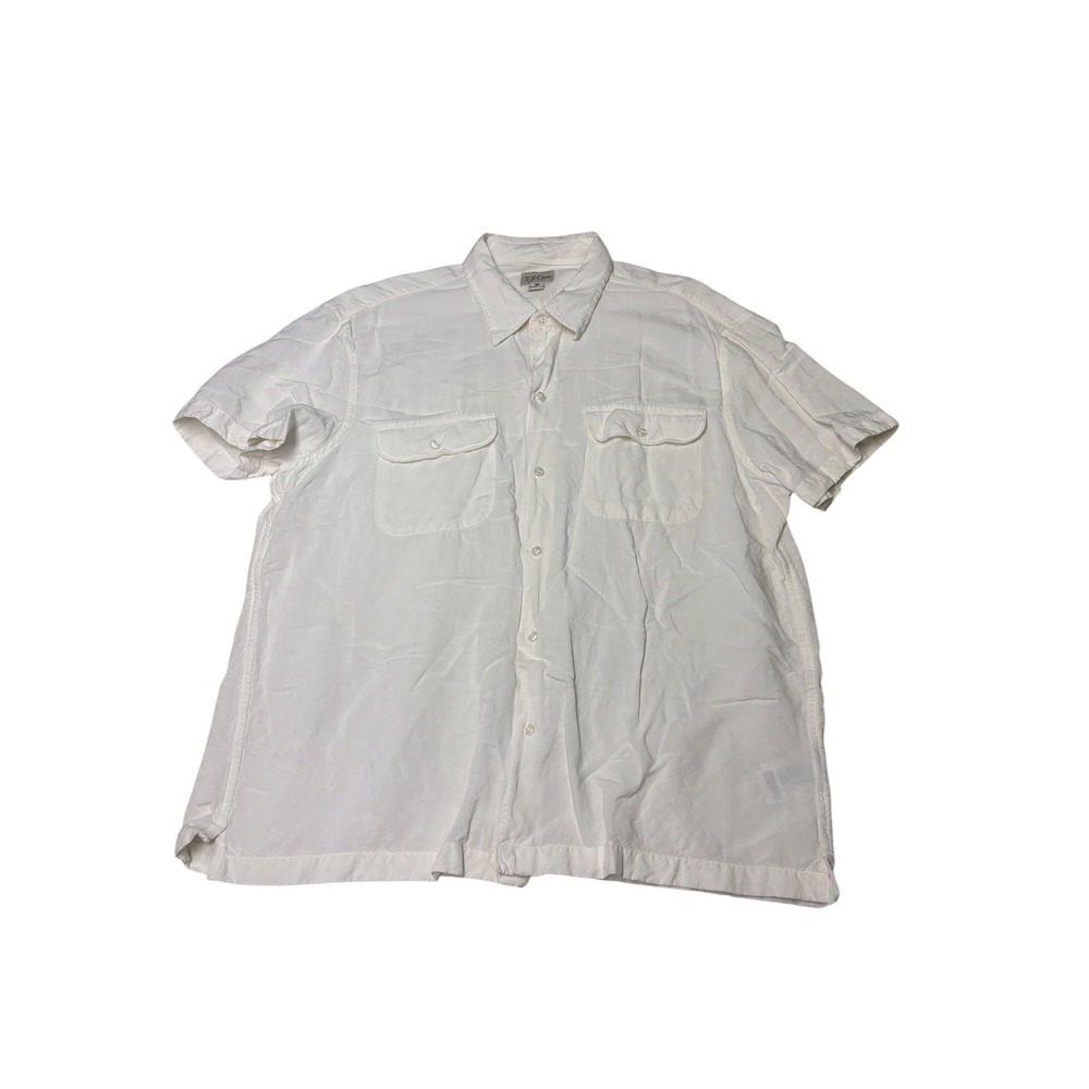 J.Crew White Linen Viscose Short Sleeve Button Down Shirt CJ507 Mens Medium
